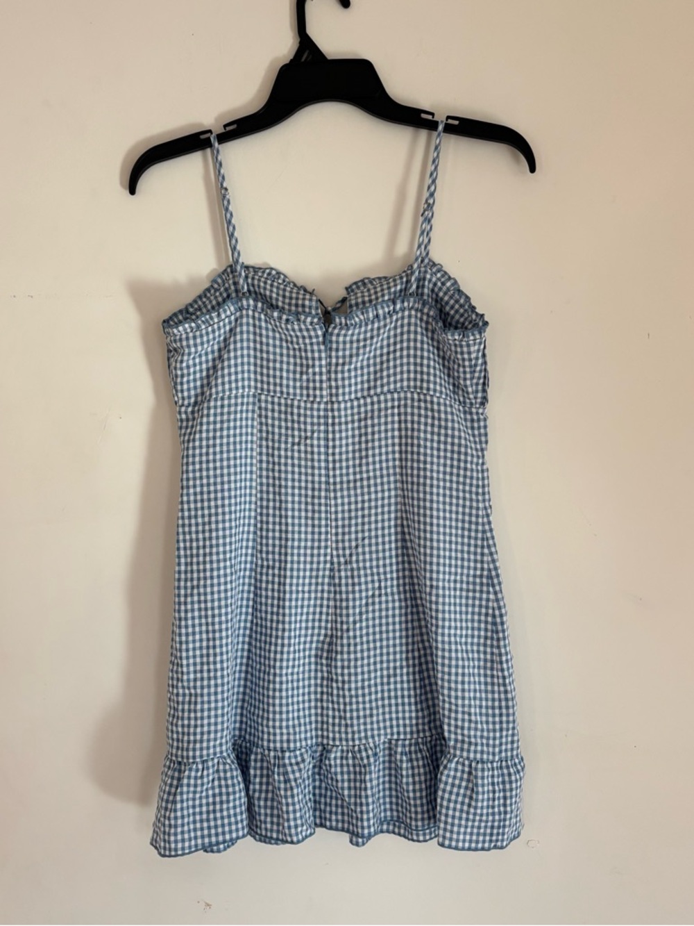 LA Hearts Blue Gingham Mini Dress XS Cottagecore Ruffle Hem - Picture 5 of 10